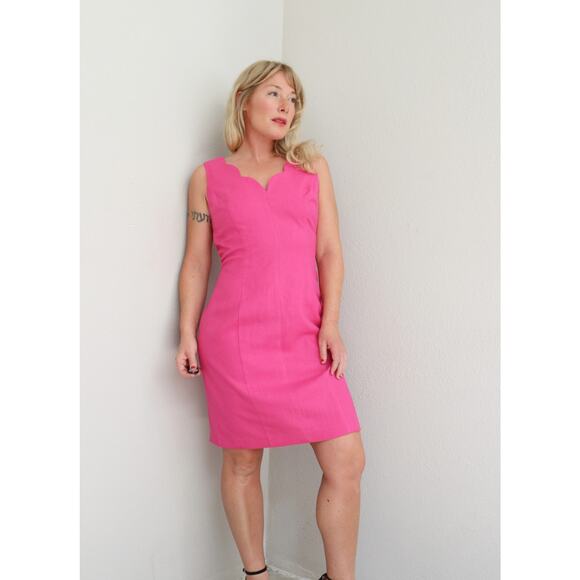 1990's Vintage Moda Int'l Scalloped Linen Cocktail Dress Women's MD 8 10 Sheath - Picture 9 of 10